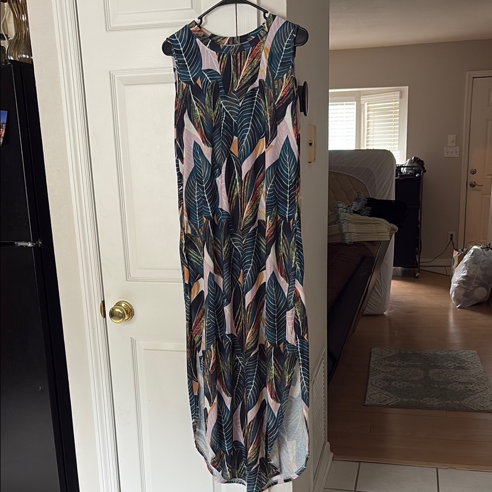 Blue and Brown Scoop Neck Cap Sleeve Sundress